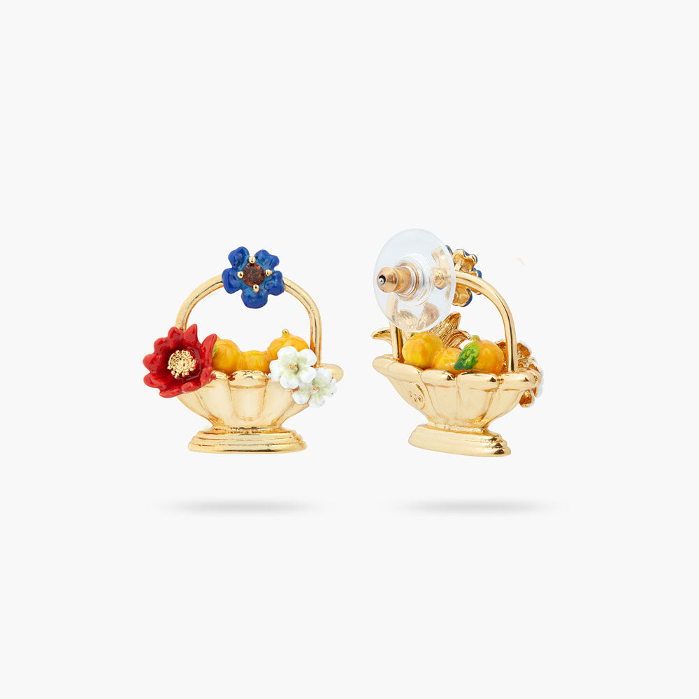 バスケットフルーツとお花のアシンメトリーピアス – Les Nereides