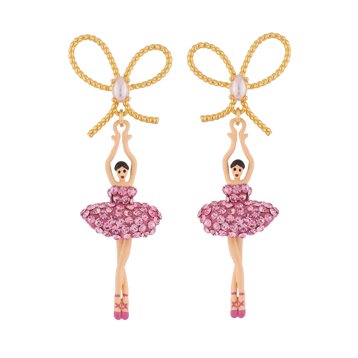 リボンとバレリーナのピアス (ピンククリスタル) – Les Nereides