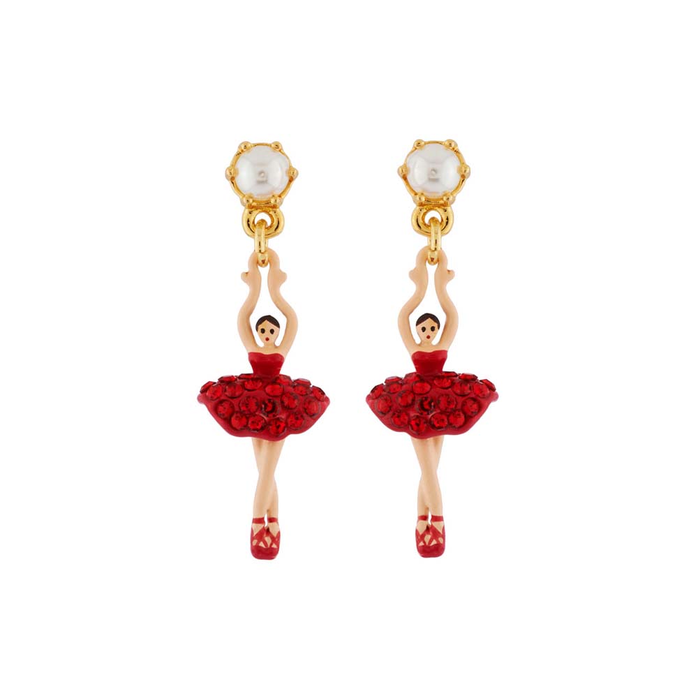 Les Néréides バレリーナピアス レッド パールとミニバレリーナのピアス (レッドクリスタル) – Les Nereides
